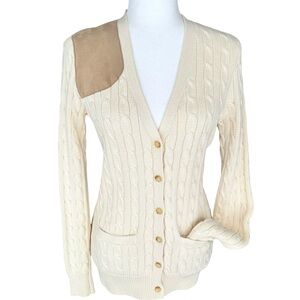 Ralph Lauren Blue Label Cardigan Sweater Cream Cable Knit